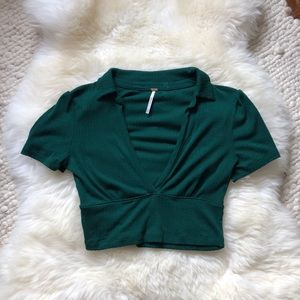 Free People Emerald Green Cropped Shirt Size S